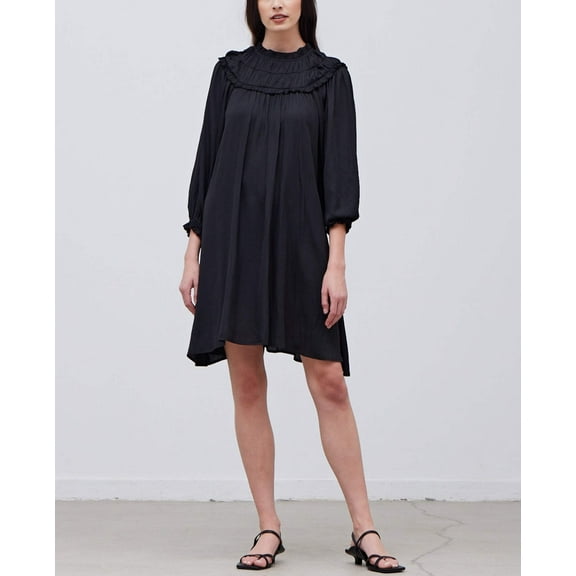 SMOCKED BIB SATIN DRESS