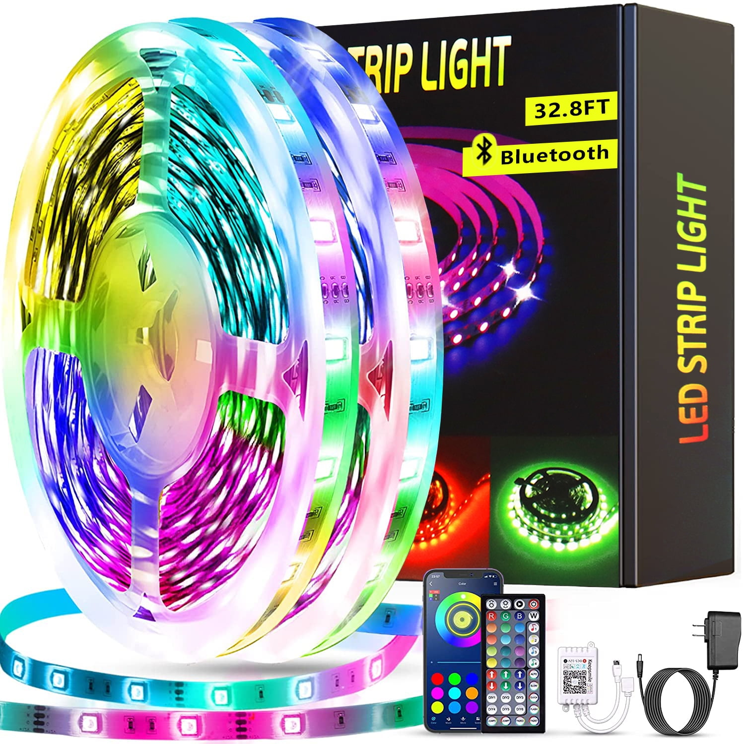32.8Feet Bluetooth Room Bar Fairy TV LED Strip Lights with Remote Color Changing 