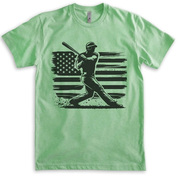 American Flag Baseball T-shirt, Unisex Women's Men's American Flag Baseball Batter Player Patriotic, Heather Apple Green, 3X-Large