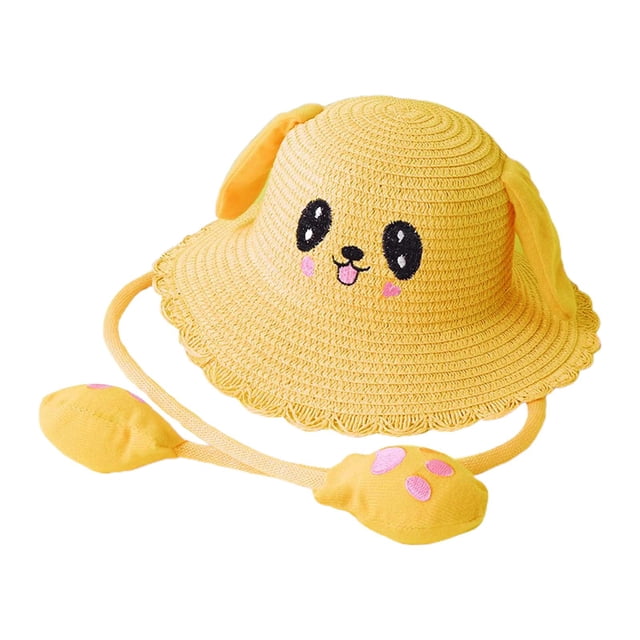 Sombrero de verano para niños, gorras de bebé, gorra panamá portátil para playa, sombrero de conejo para bebé amarillo