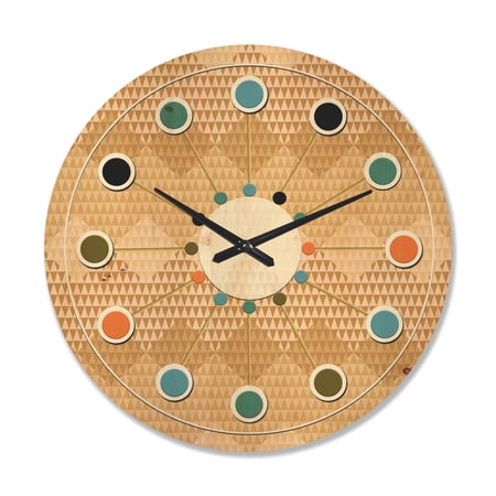 Designart 'Beige Retro Pattern Triangular Wave' Mid-Century Modern Wood Wall Clock