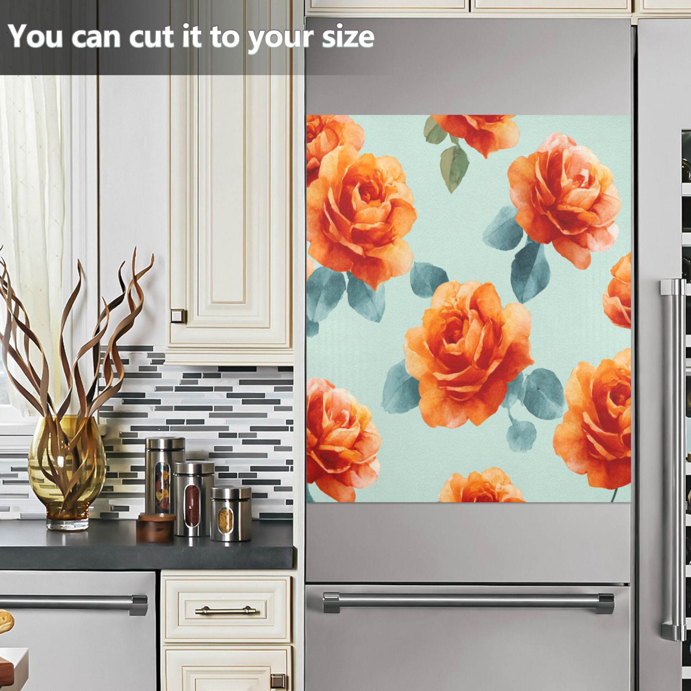 Dishwasher Magnetic Refrigerator Magnet Cover Sticker Home Decorative 23"x26" Yellow-orange Roses Pattern
