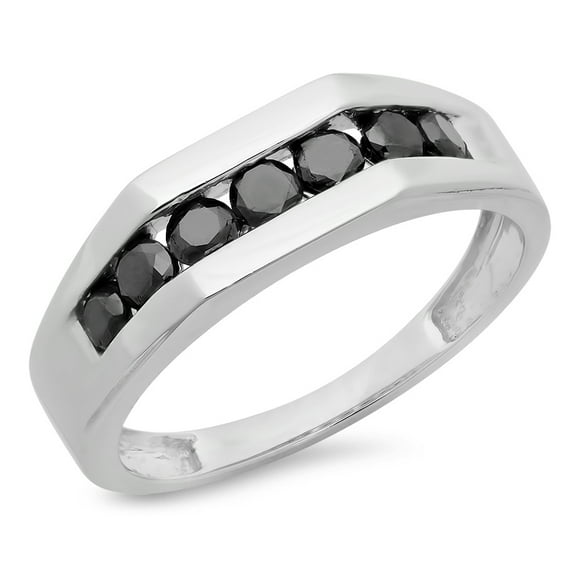 Dazzlingrock Collection 1.05 Carat (ctw) 10K Round Black Diamond Men's 7 Stone Anniversary Band 1 CT, White Gold, Size 7.5