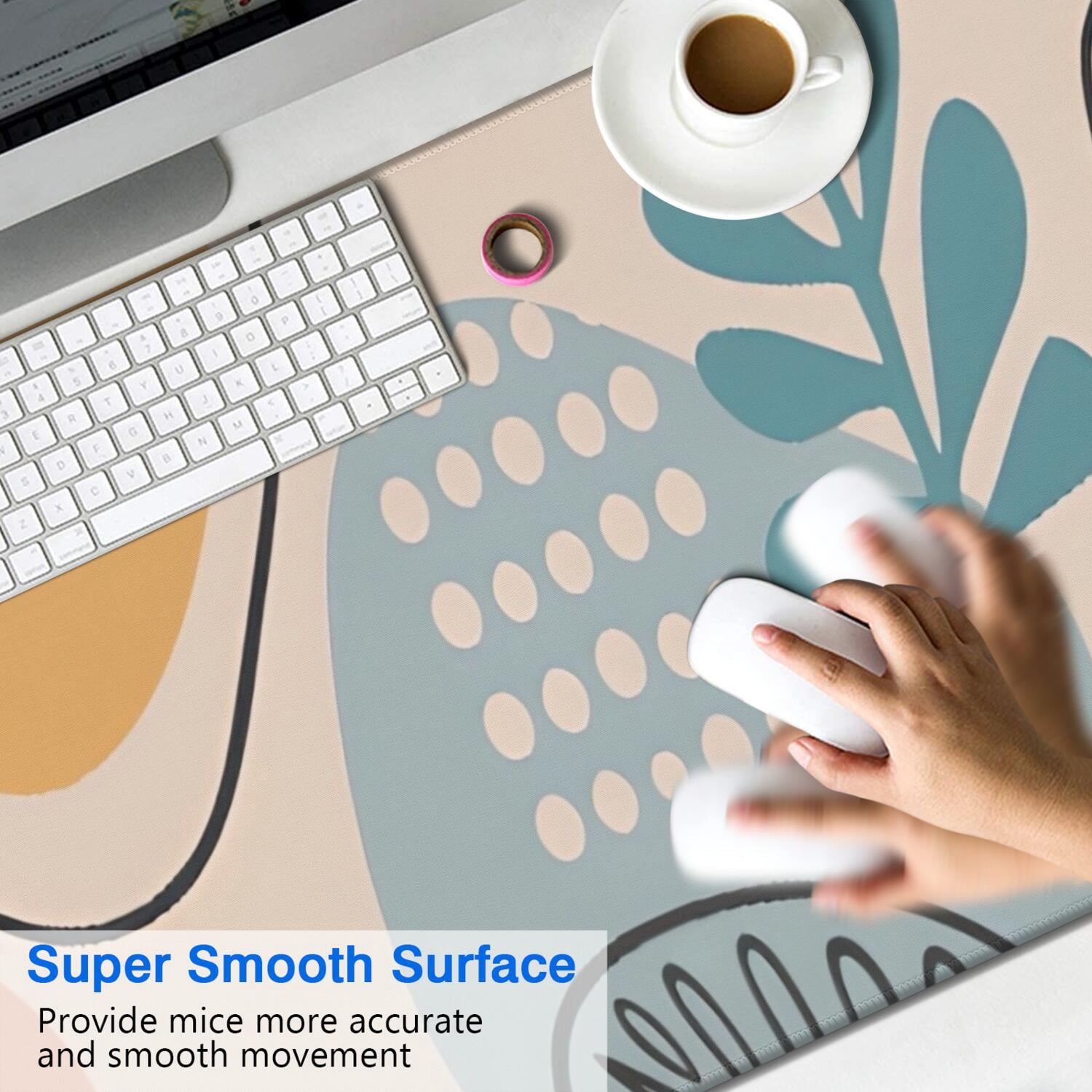 Long Mouse Pads for Desk,Orange Boho Abstract and Plant Pattern Desk Mats on Top Of Desks, Desk Mouse Pad Extra Large with 3mm Non-Slip Base and Stitched Edge for Gaming,Office,Work,Home 47.3"x23.6"