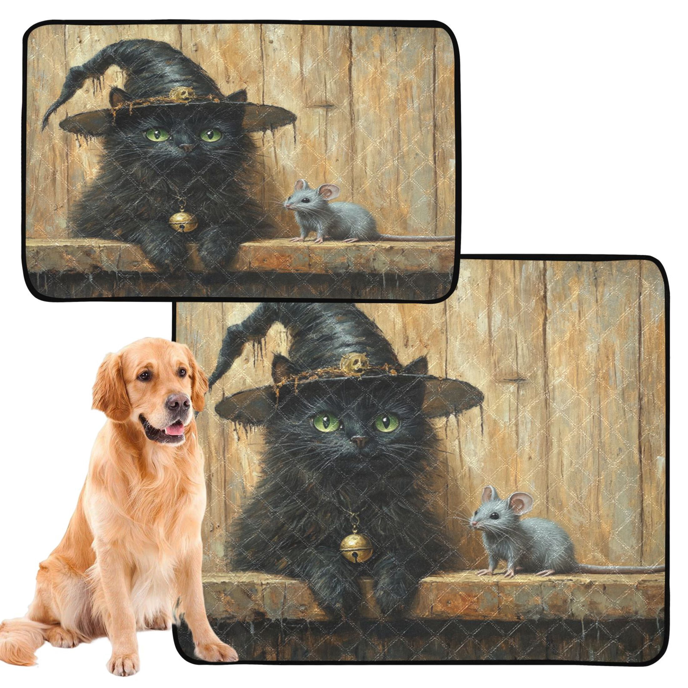 Qxltty Black Cat Meet Gray Mouse Cat litter Pads Pet Set of 3 Diaper Mats Center Anti-leakage Layer Absorbent Soft and Comfortable