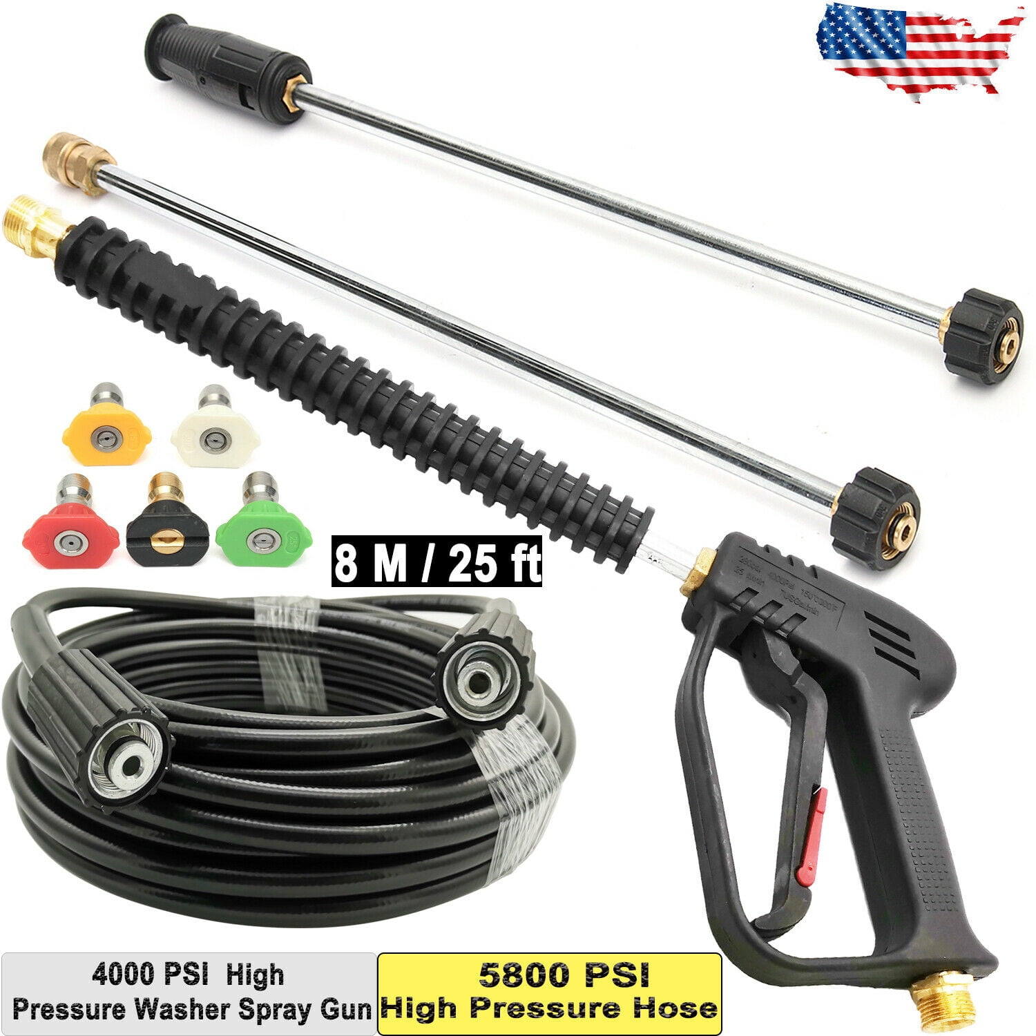 iMeshbean 4000psi Car Power High Pressure Washer Gun Wand Lance Spray Tips Turbo Nozzles