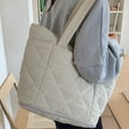 thumbnail image 6 of Puffer Quilted Tote Bag for Women with Expandable Bottom, Large Capacity Lightweight Shoulder Handbag for Work Commute School College Travel, Beige, 6 of 6