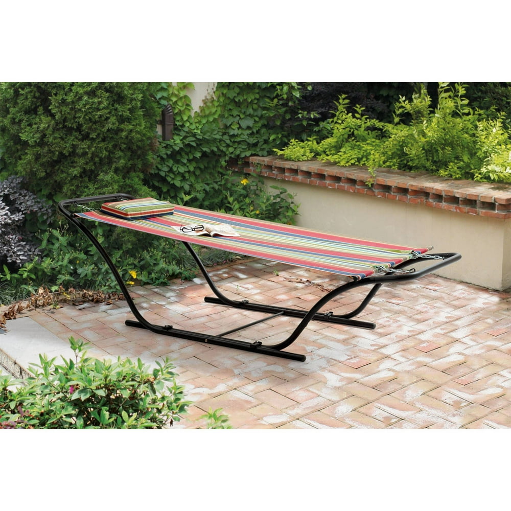 Mainstays Folding Sling Hammock with Stand, Red Stripe