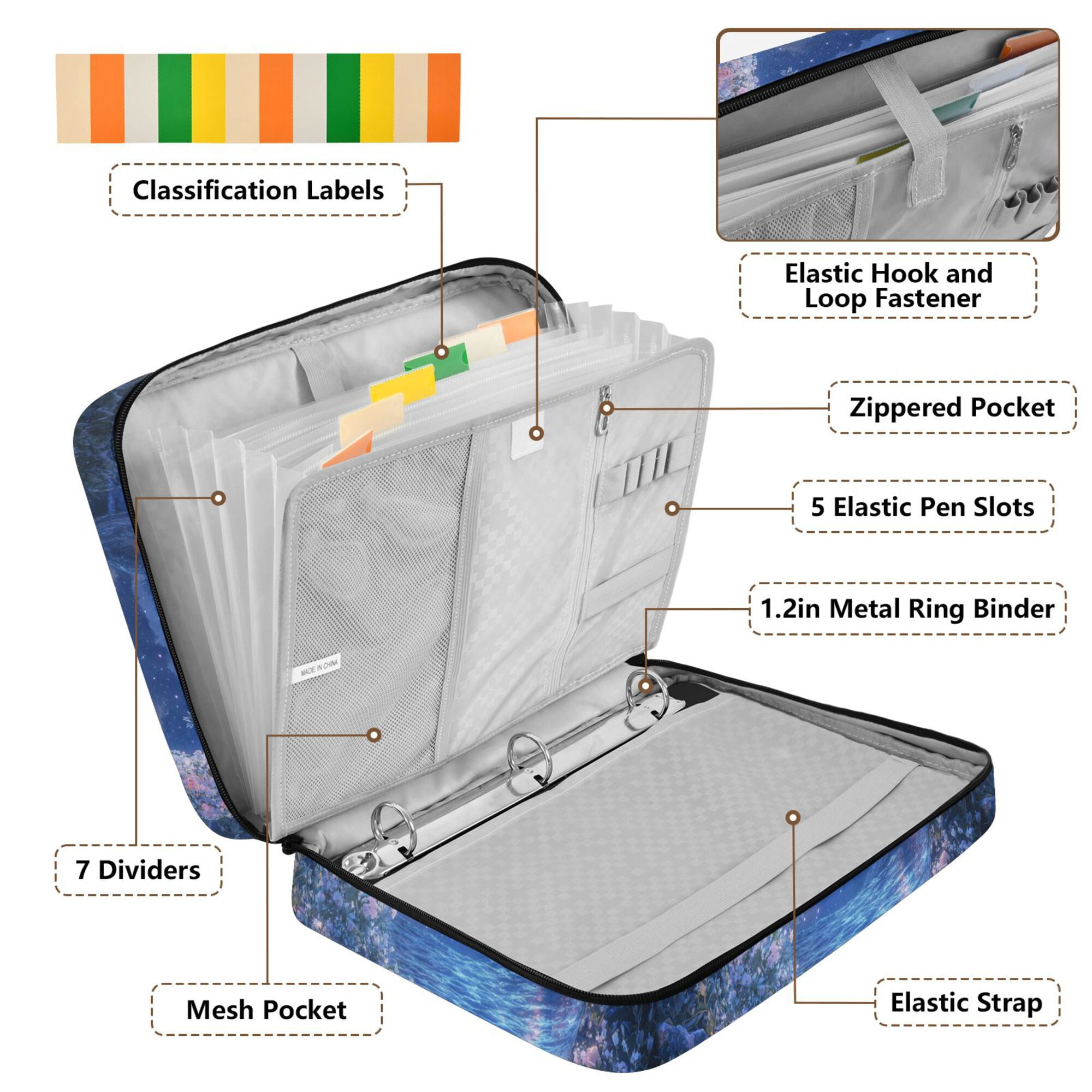 FORMRS Accordion File Folder A4 Size 7-Pocket Expanding Document Organizer Bag with 3 Ring Binder, Crystal Ball