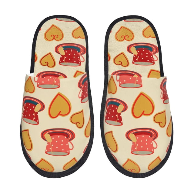 Fotbe Cups of Tea Pantuflas Peludas para Mujer con Estampado, Zapatillas de Peluche, Zapatos de Invierno para Casa, Uso Interior y Exterior-Large