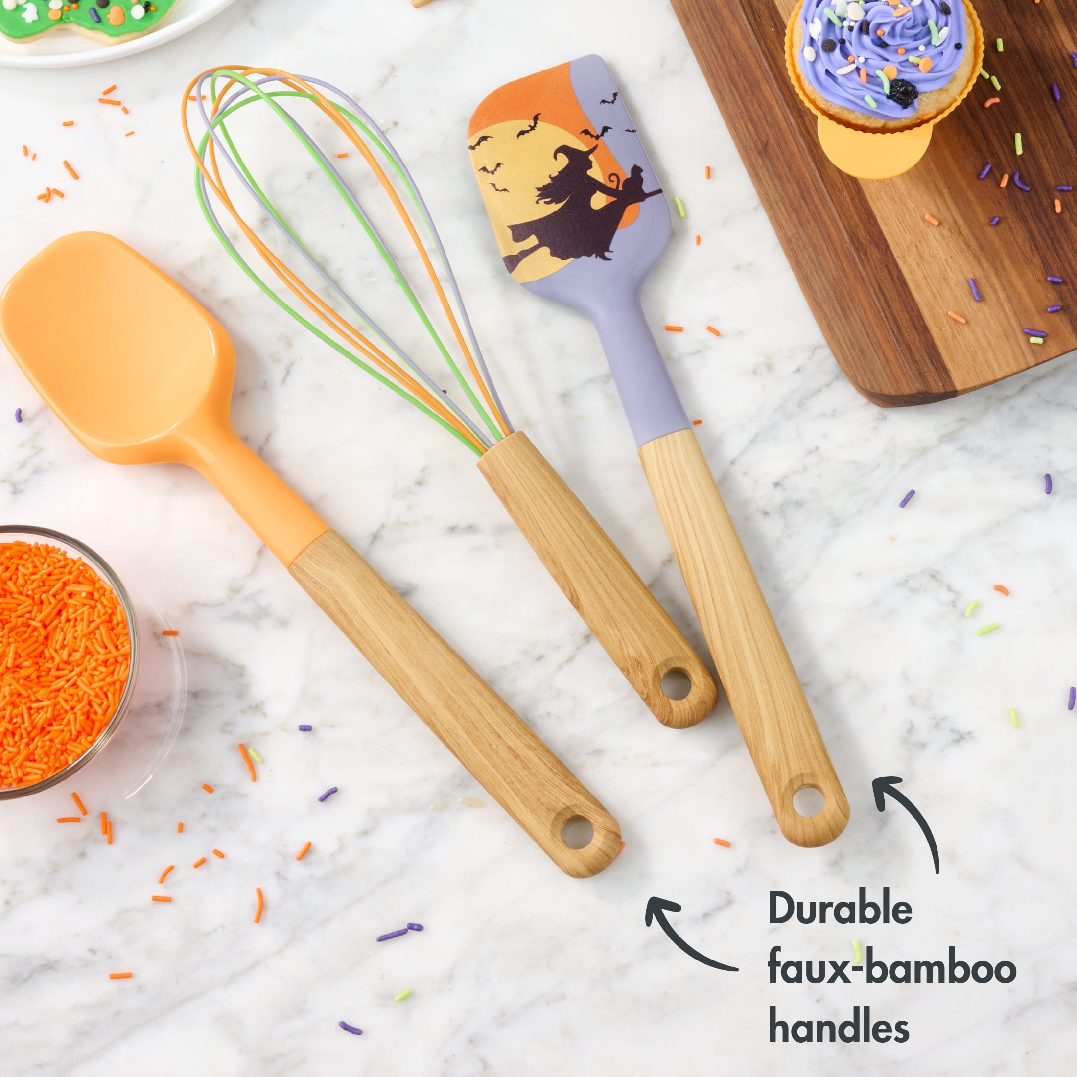 Way To Celebrate Halloween 3-Piece Baking Tool Set, Orange, Green, Purple