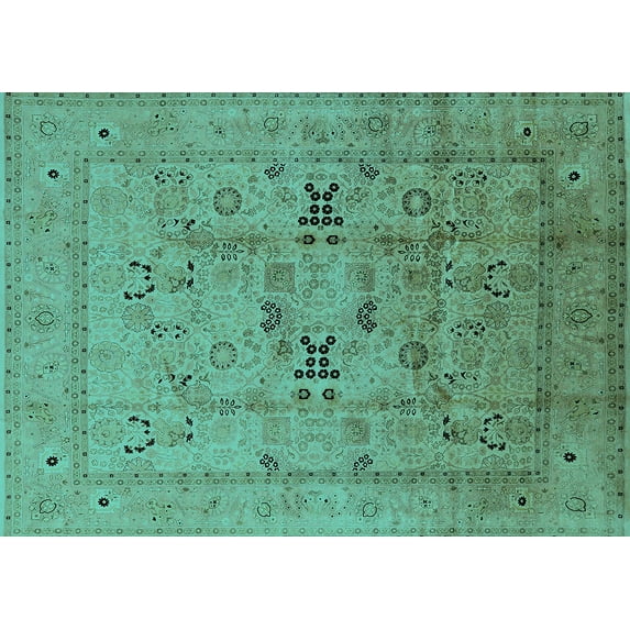 Ahgly Company Machine Washable Indoor Rectangle Oriental Turquoise Blue Traditional Area Rugs, 7' x 9'