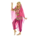 thumbnail image 2 of TiaoBug Women India Belly Dance Costume Lanterns Sleeves Top Pants Hip Scarf Head Scarf 4Pcs Rose One Size, 2 of 7