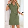 thumbnail image 5 of Women'S Solid Color Casual Button Down Tie Waist Woven Dress Midi Shift Summer Dress Green M, 5 of 9
