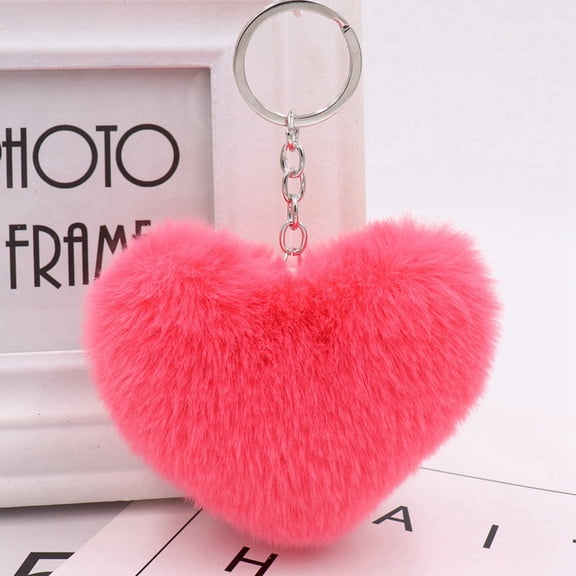 Valentine's Day Plush Heart Keychain - 3.14" Cute Furry Bag Charm for Women, Novelty Purse Accessory Gift for Her, Girls, Funny Keyring for Handbags & Backpacks