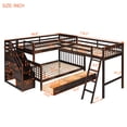 thumbnail image 3 of Twin over Full Bunk Bed for 3, L-shaped Wood Bunk Bed Frame with 3 Drawers, Storage Staircase and Ladder, Space Saving Design, for Boys Girls and Teens, Espresso, 3 of 7