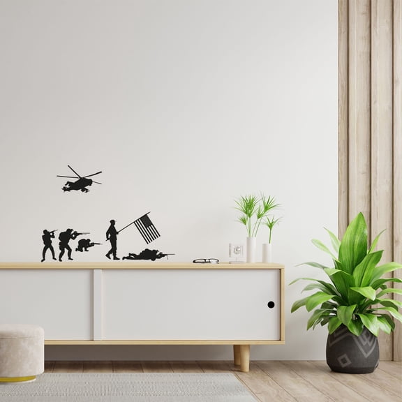 Military USA Flag Silhouette Swat Team Army Men Soldier Wall Sticker Art Decal for Boys Girls Room Rooms Bedroom Playroom Kid House Home Decor Stickers Walls Art Vinyl Decoration Size (8x10 inch)