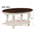 thumbnail image 5 of 42" Wood Coffee Table for Living Room,  2-Tier Oval Coffee Table with Open Storage Shelf, Antique Table Legs with Elegant Carvings, Easy Assembly, Beige, 5 of 9