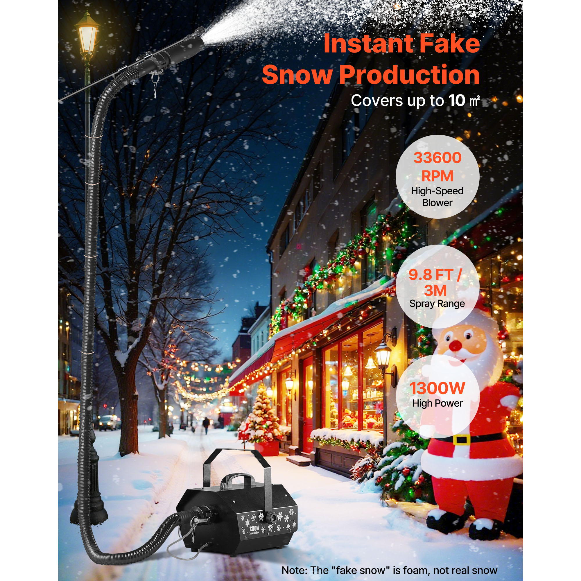 KFFKFF 1300W Quiet Snow Machine with Wireless Remote, Portable Snowflake Maker for Indoor and Outdoor Events, Ideal for Holiday Parties, Weddings, Stage Effects, and Decorative Displays