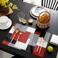 thumbnail image 4 of Abstarct Color Block Indoor Placemats Set of 6, Red Black Grey, Non-Slip/Wipe Clean Linen Dining Table Mat Set, Heat-Resistant Table Liner for Holiday/Party/Outdoor, Table Decoration, 4 of 6