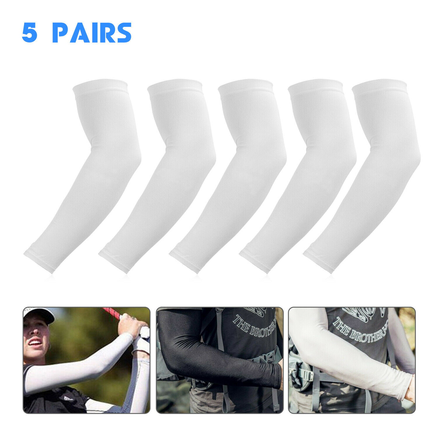5 Pairs White Cooling Arm Sleeves Cover UV Sun Protection Basketball Sport for sale online 