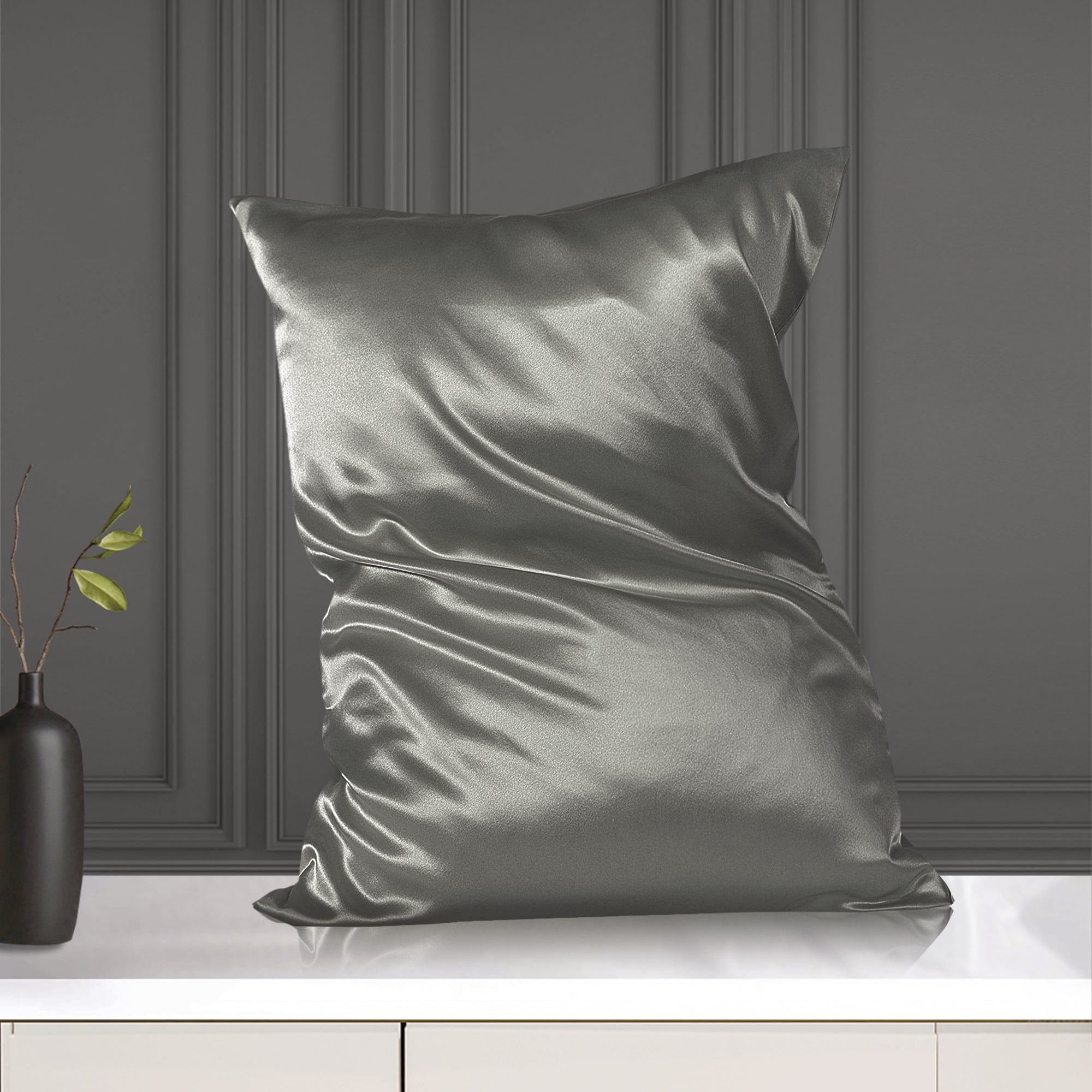 Unique Bargains 19 Momme Silk Pillowcase with Zipper 1 Pc Gray 20" x 26"