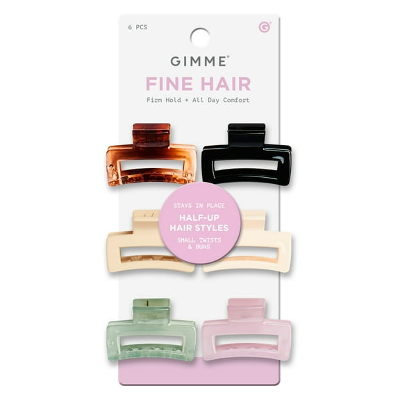 Gimme Beauty Small Rectangle Claw Clip for Fine Hair, Assorted Colors, 6 Count