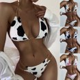 thumbnail image 4 of 3Pcs/Set Women Swimwear Cow Print Metal Chain Summer Off Shoulder Backless Split Bikini for Swimming,Coffee XL, 4 of 8