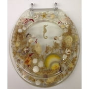 CLEAR JEWELL SHELL 19" ELONGATED RESIN TOILET SEAT WITH SEA SHELLS, CHROME HINGES