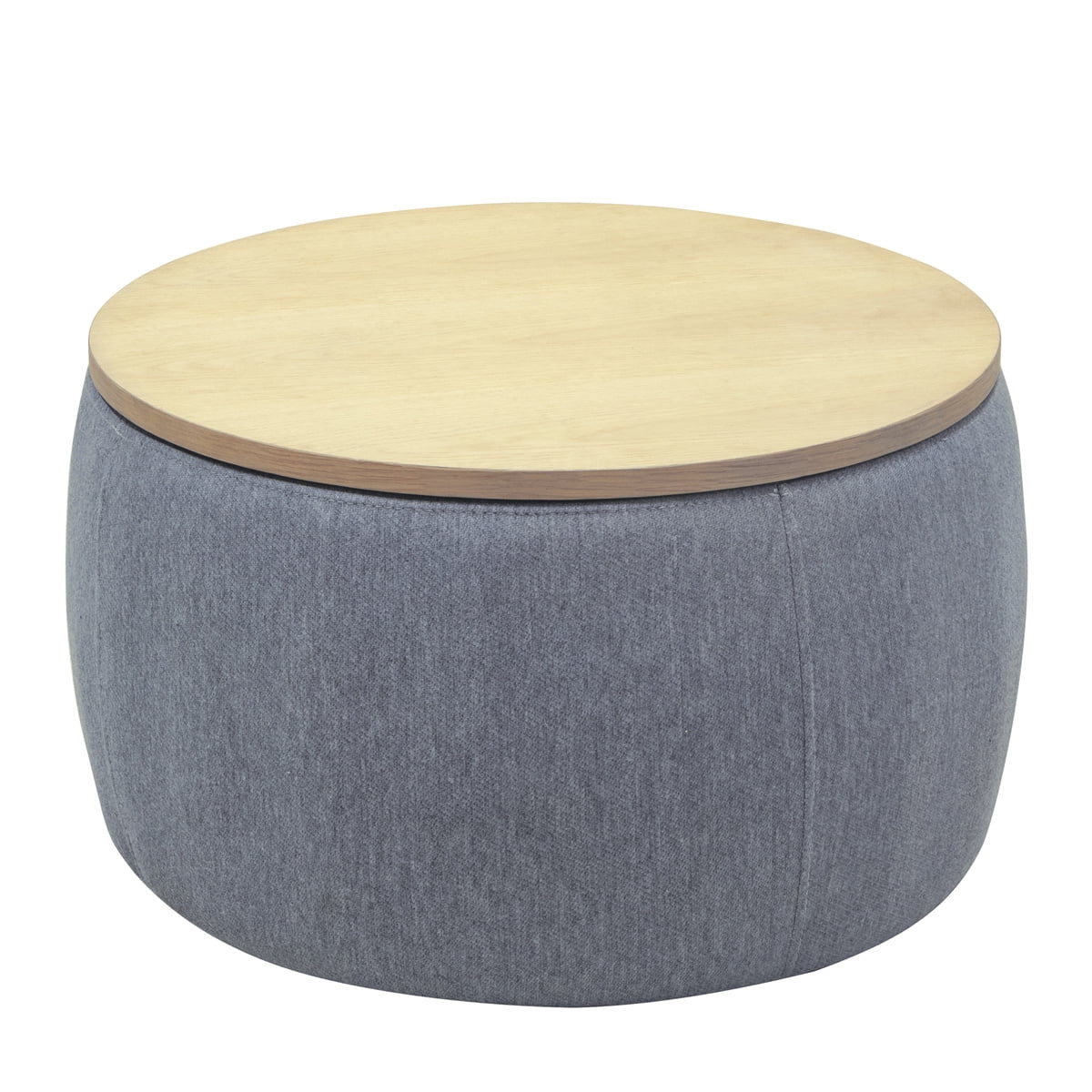 Round Storage Ottoman, Upholstered Coffee Table with Wooden Lid, 2 in 1 Function End Table Footstool for Living Room Office, Work as Side Table & Ottoman & Seat, Dark Gray, 25.5''x25.5''x14.5''