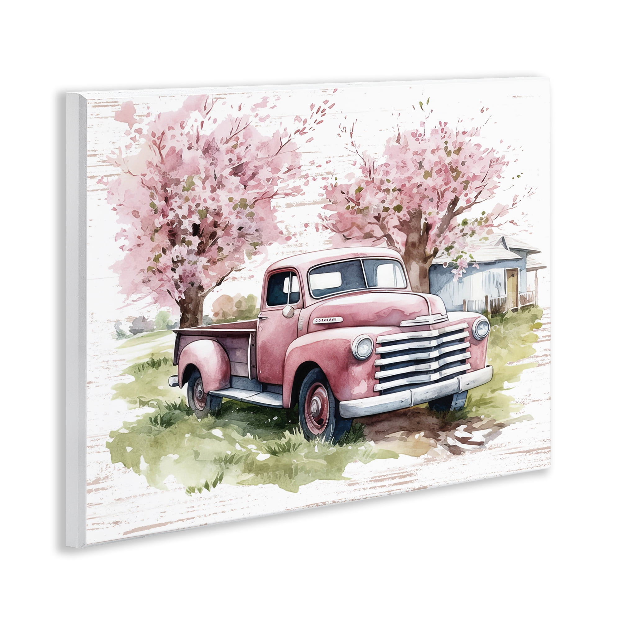 Stupell Industries Cherry Blossoms & Pickup Transportation Painting Unframed Art Print Wall Art, 14 x 11
