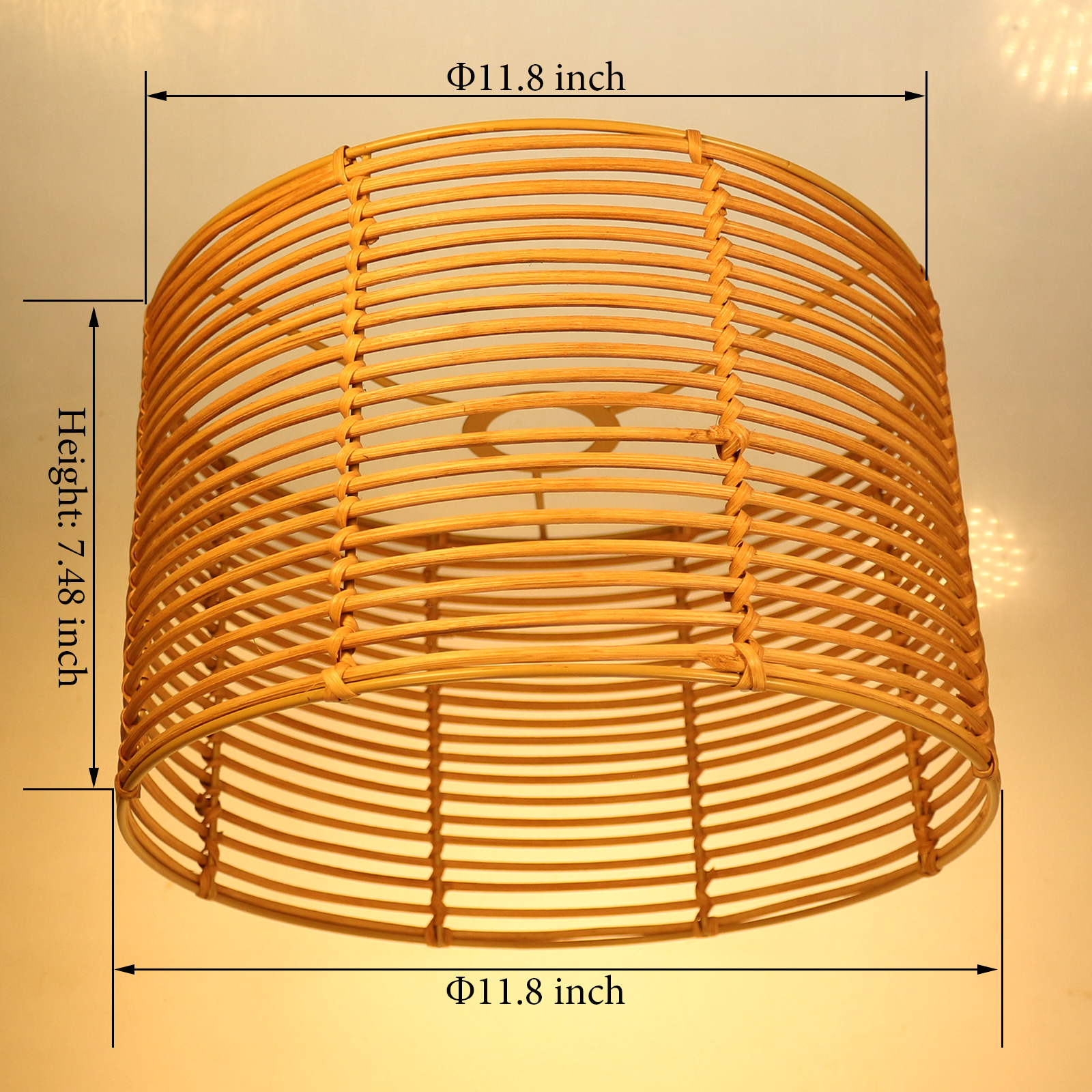 Osasy Rattan Drum lamp shades Woven Boho Rattan Lampshade Chandelier Shades Pendant light Covers E26 E27 Replacement Table Lamp Floor Lamps Lampshades(Dark Brown)