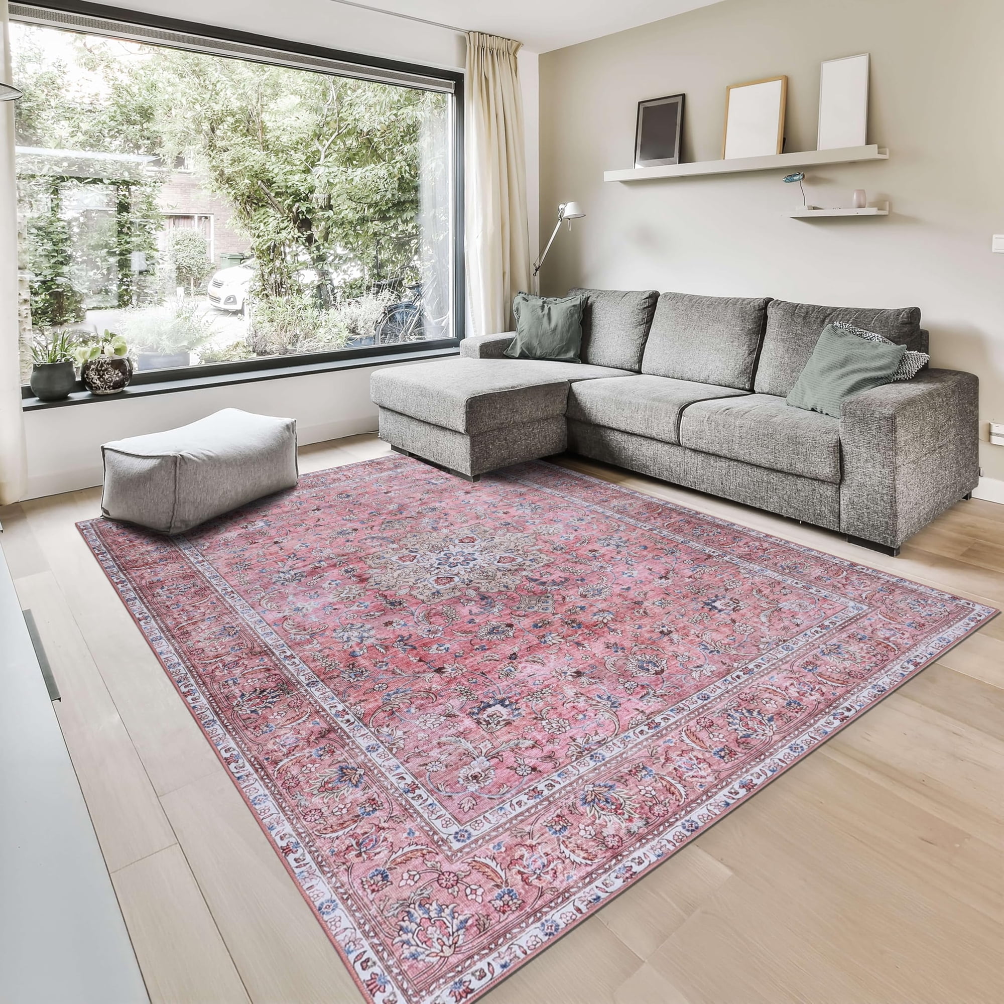 GLN Rugs Camelot - Indoor, Machine Washable Area Rug 4'x6' Turkish Pink/Coral Home Carpet