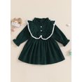 thumbnail image 5 of Elippeo Little Girl Autumn Corduroy Dress Mock Neck Ruffled Long Sleeve Bow Decor A-Line Dress 12 18 24 Months 3 4 5 Years, 5 of 10