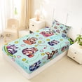 thumbnail image 4 of Castle Fairy Cute Cartoon Snack Raccoon Twin Sheets 3pcs for Boys,Heart Star Pastel Base Bedding,Mint Yellow Pink,1 Fitted Sheet, 1 Flat Sheet and 1 Pillowcase, 4 of 6
