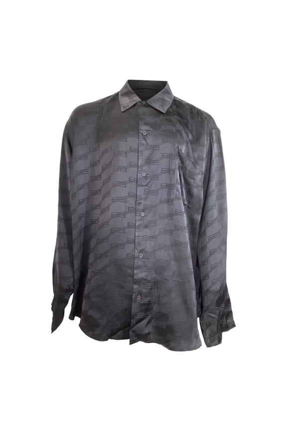 Pre-Owned Balenciaga BB Logo Print Long Sleeve Shirt in Black Silk