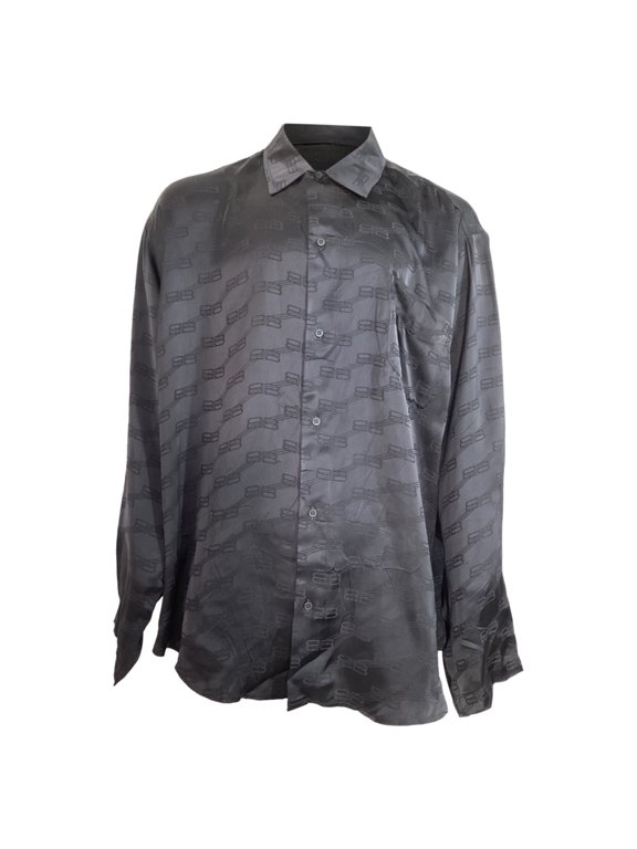 Pre-Owned Balenciaga BB Logo Print Long Sleeve Shirt in Black Silk