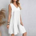 thumbnail image 5 of Womens Summer Dresses 2025 V-Neck Sleeveless Side Pockets Dress Sundress Solid Loose Short Flowy Mini Dress(Gift Included),White ,Size XL, 5 of 9
