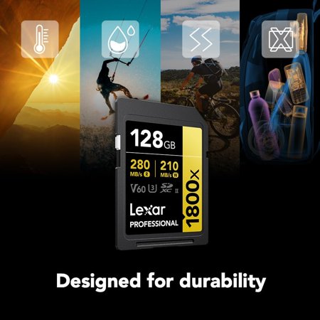 128GB SDXCカード SDカード Lexar レキサー Professional GOLD 1800x Class10 UHS-II U3 V60 R:270MB/s W:180MB/s 海外リテール LSD1800128G-BNNNG ◆メ