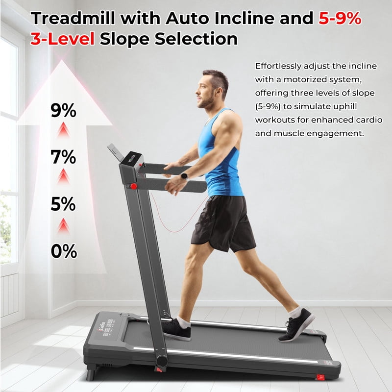 Treadmill with Auto Incline 3 in 1 Folding Handle handrail, Under Desk Portable Walking Pad for Home Office,Walking Jogging Running Pad 2.5HP Low Noise with Remote Control, White