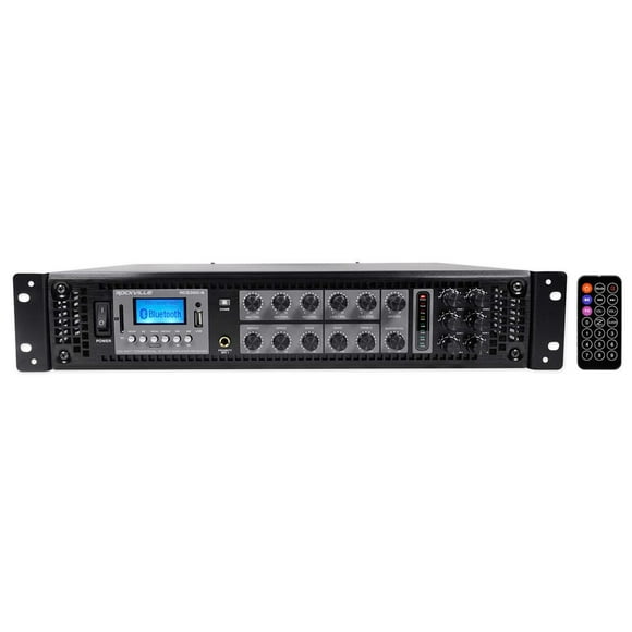 Rockville RCS350-6 Amplificador Comercial de 350 W 6 Zonas, 70 V, Bluetooth, USB, Montaje en Rack, P