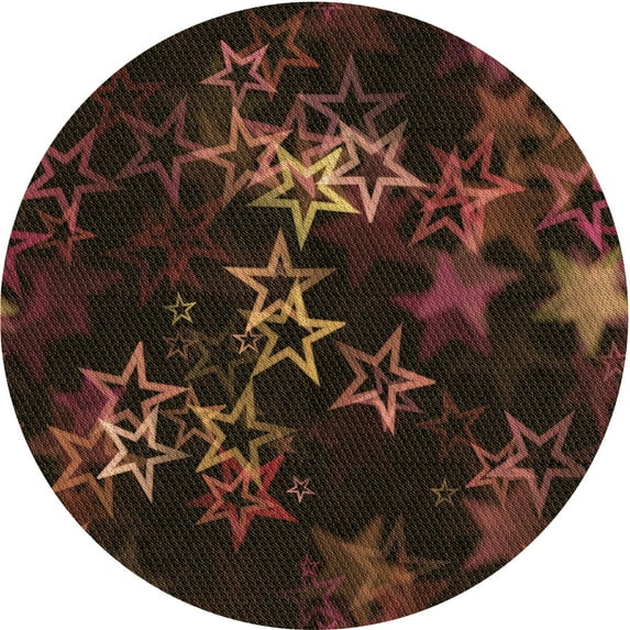 Ahgly Company Machine Washable Indoor Round Transitional Black Brown Area Rugs, 3' Round