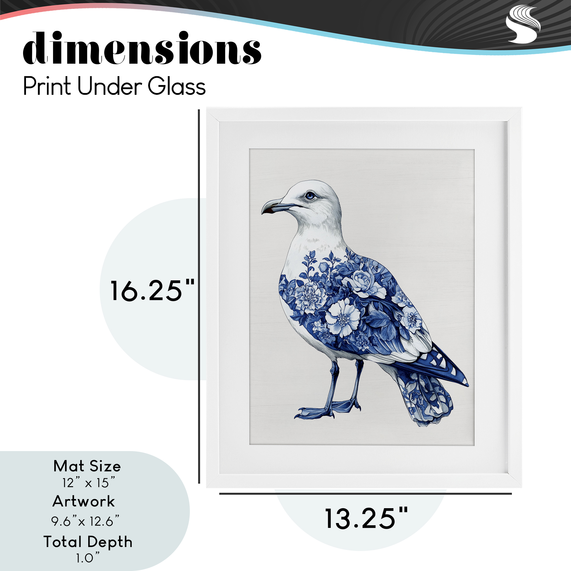 Funky Toile Seagull White Framed Print Under Glass, design by Lettered and Lined