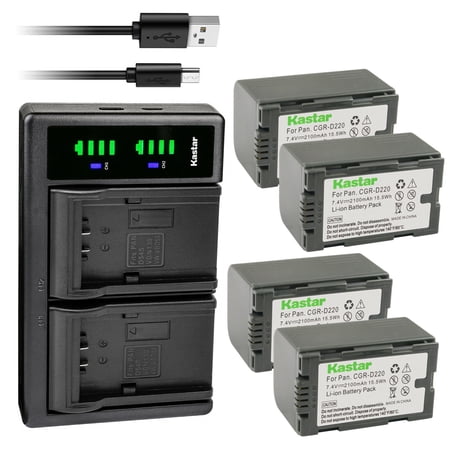 Kastar 4-Pack CGR-D16S Battery and LTD2 USB Charger Compatible with Panasonic AG-DVX102B AG-DVX1000 AG-EZ50U AG-HVX200 NV-C1 NV-C2 NV-C3 NV-C5 NV-C7 NV-D89 NV-DA1 NV-DA1B NV-DA1EN NV-DB1 Camera