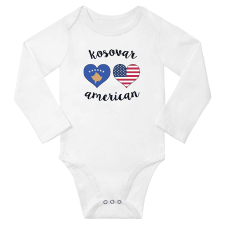 

Kosovar and American Love Heart Baby Long Slevve Bodysuit Outfits (White 3-6 Months)