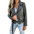 thumbnail image 2 of Aimik Women's Faux Leather Moto Jacket Classic Asymmetrical Zip-Up Biker Coat with Belted Waist and Pockets Slim Fit Fall Outerwear, 2 of 6