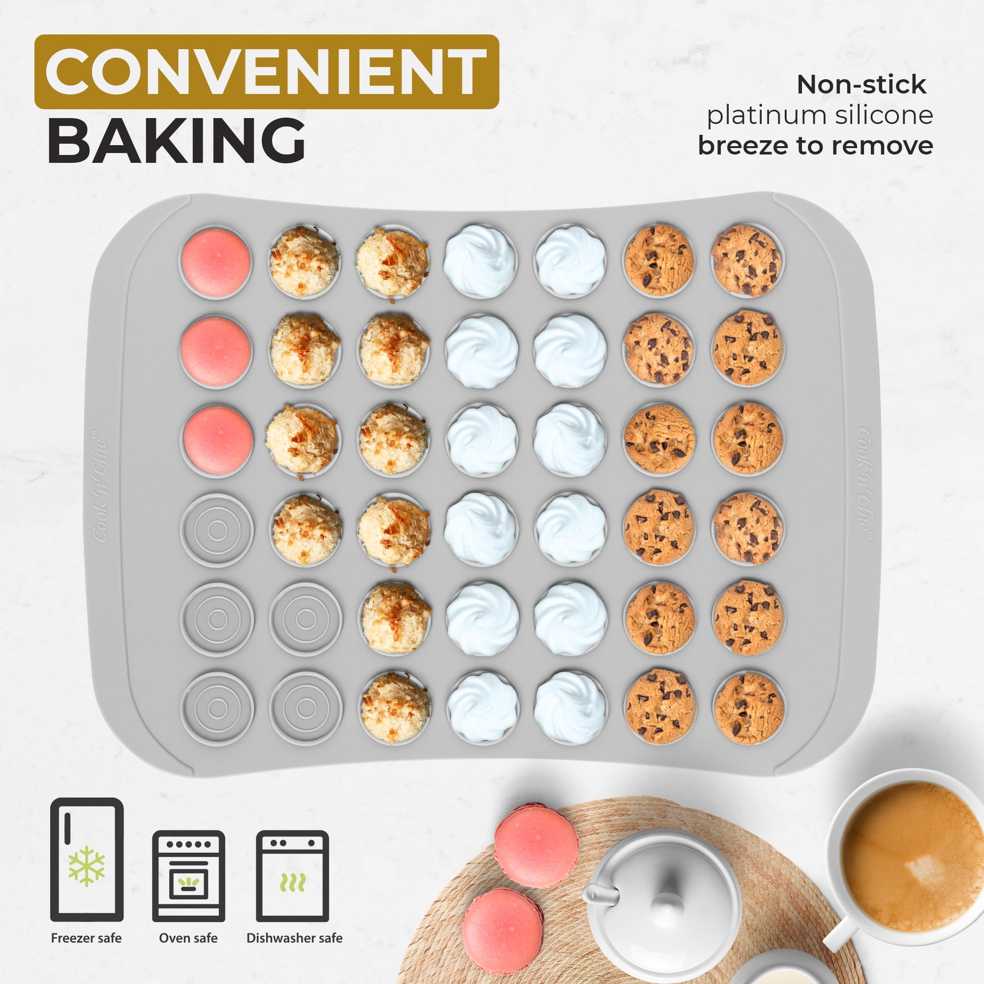 Professional Silicone Macaron Baking Mat - Thick Non-Stick Surface - Oven Microwave Dishwasher Freezer Safe - Reusable Sheet for Macarons, Meringues, Pastries - 42 Round Cookies by Cook'n'Chic