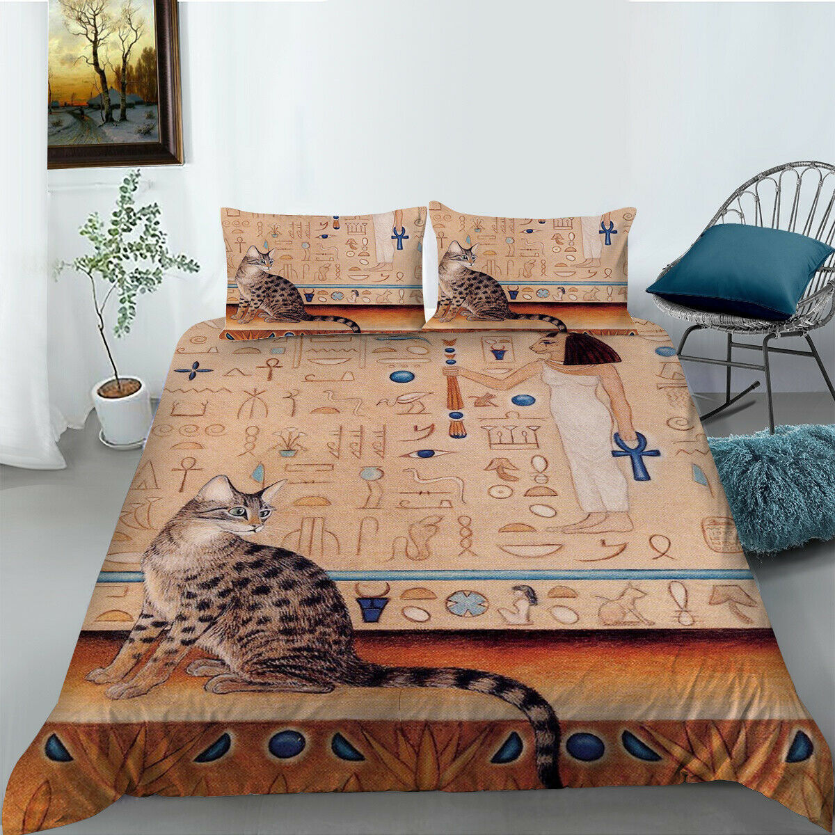 Home Fashion Quilt Cover Set Cat Print Quilt Cover Pillowcase Set,Queen