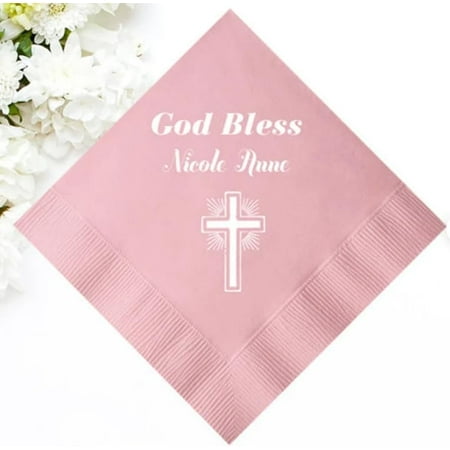 50pcs Christening Cocktail Napkins, Guest Towels, Baptism Napkins, Hand Towels Personalized Napkins, Bar Napkins, paper dinner napkins, party napkins for reception disposable decorative 5"x5"