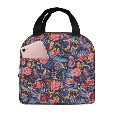 Insulated Lunch Bag for Women Men - Red Blue Flower Paisley Leakproof Cooler Lunch Box for Women Men  Lunch Tote Bags for Work School Picnic Travel